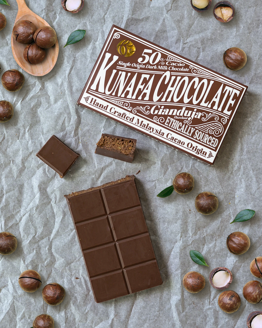 50% Dark Milk Hazelnut Kunafa Chocolate